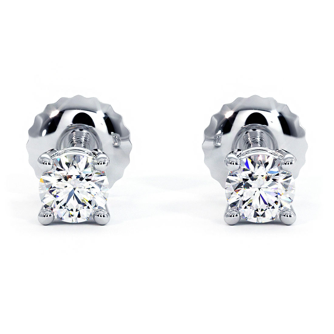 0.75ctw Round Brilliant Diamond Studs Earrings Basket Set in 14k White Gold