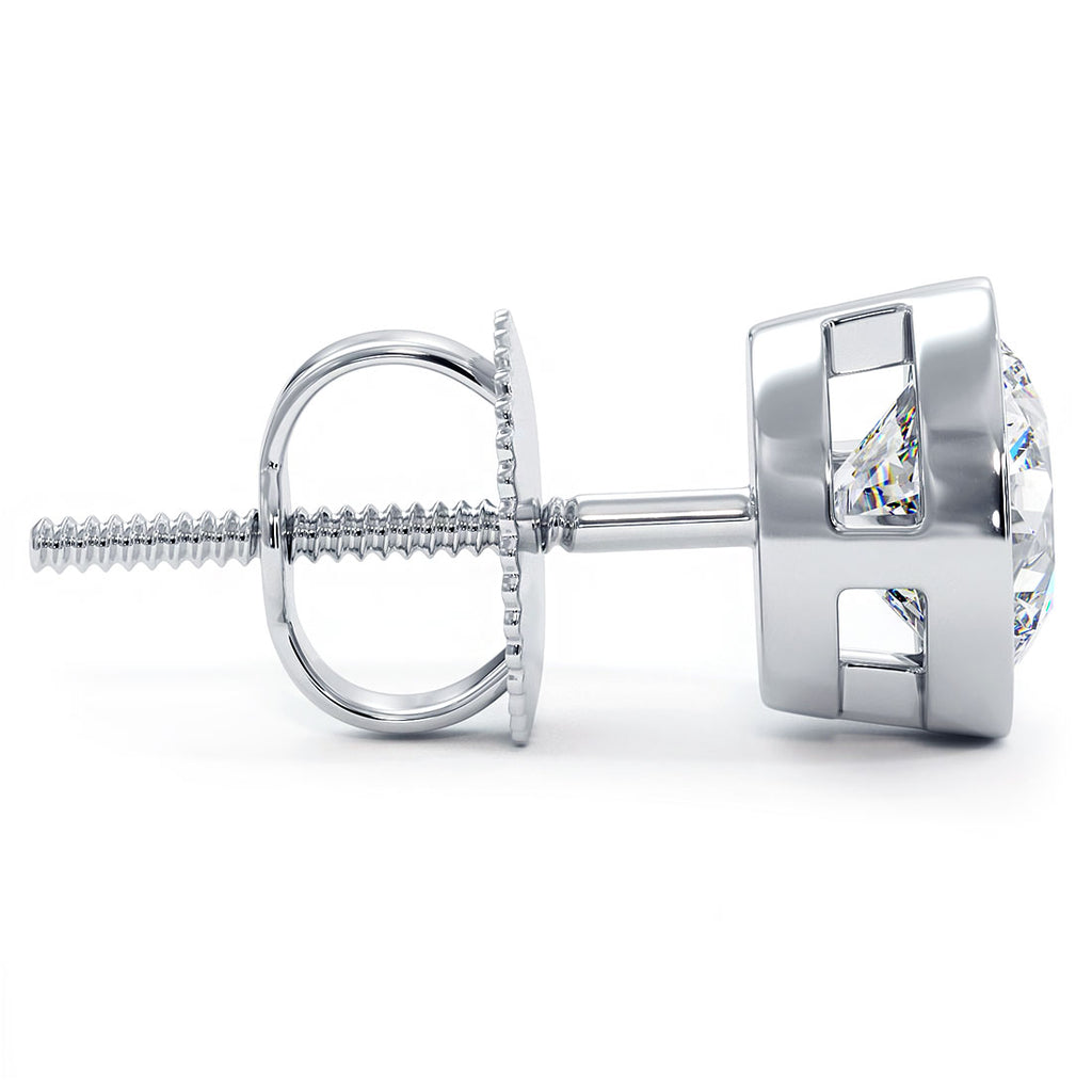 1.50 Carat E-VS Certified Diamond Studs Earrings Bezel Setting 14k White Gold