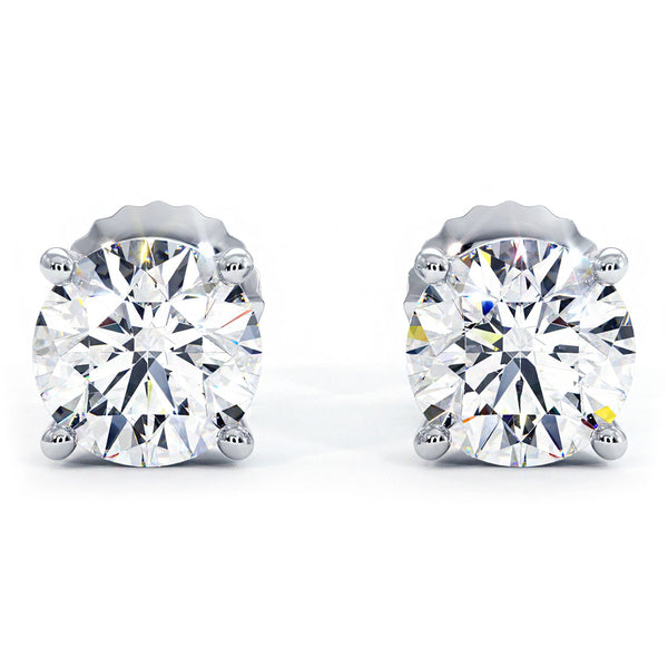 3.00ctw Round Brilliant Diamond Studs Earrings Basket Set in 14k White Gold