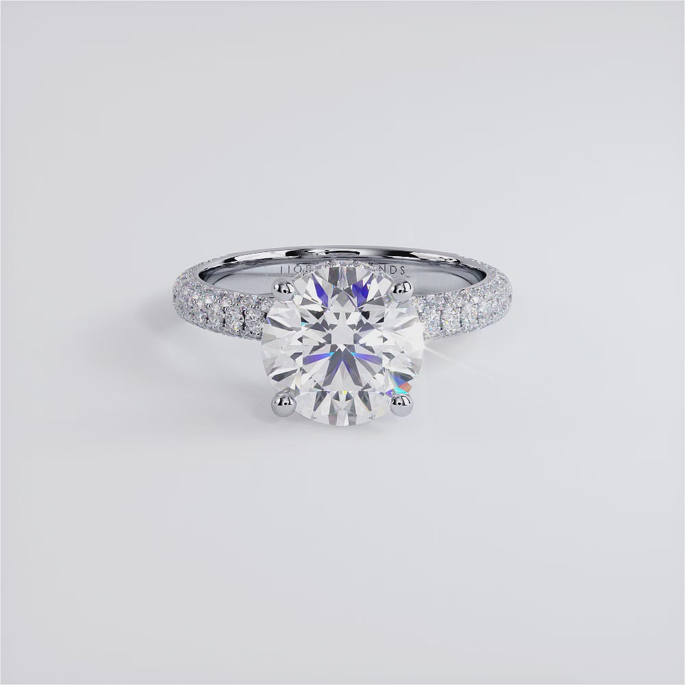 3 Carat Round Brilliant Under Halo Trio Micropavé