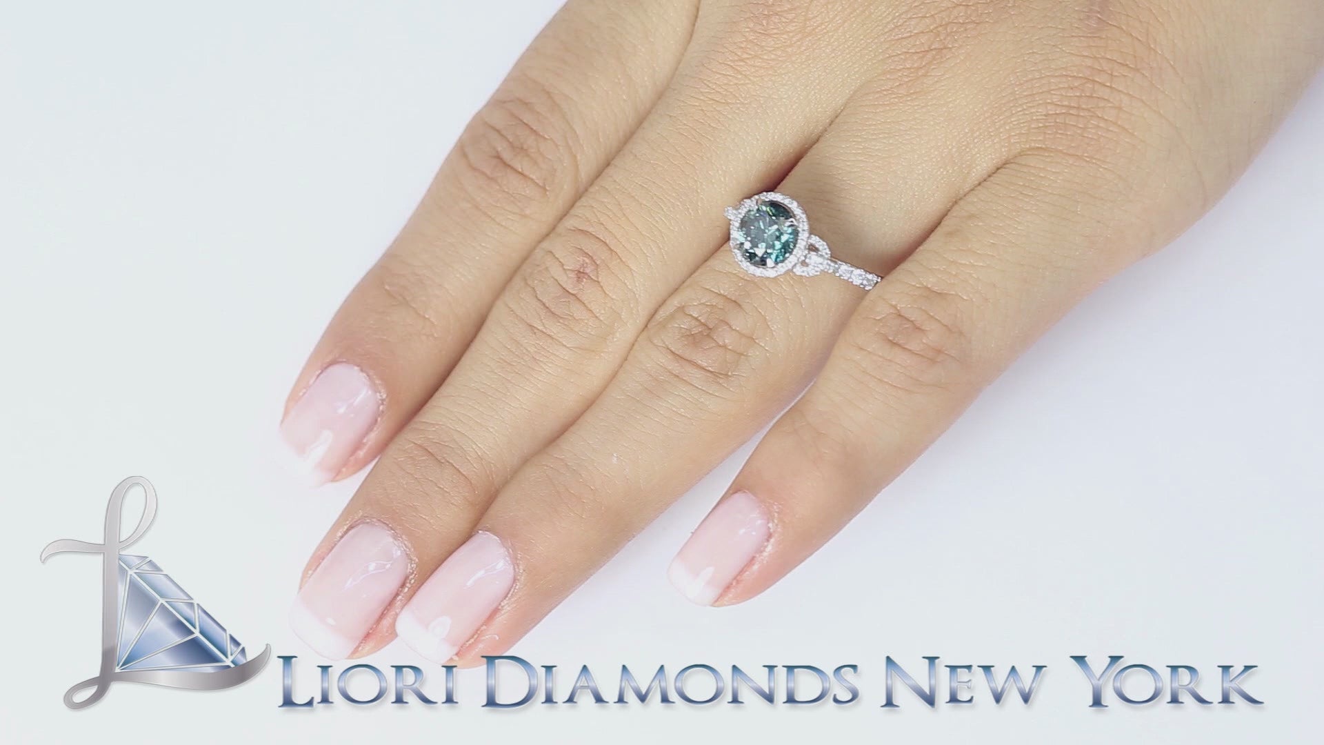 1.81 Carat Fancy Blue Diamond Engagement Ring 18k White Gold Pave Halo