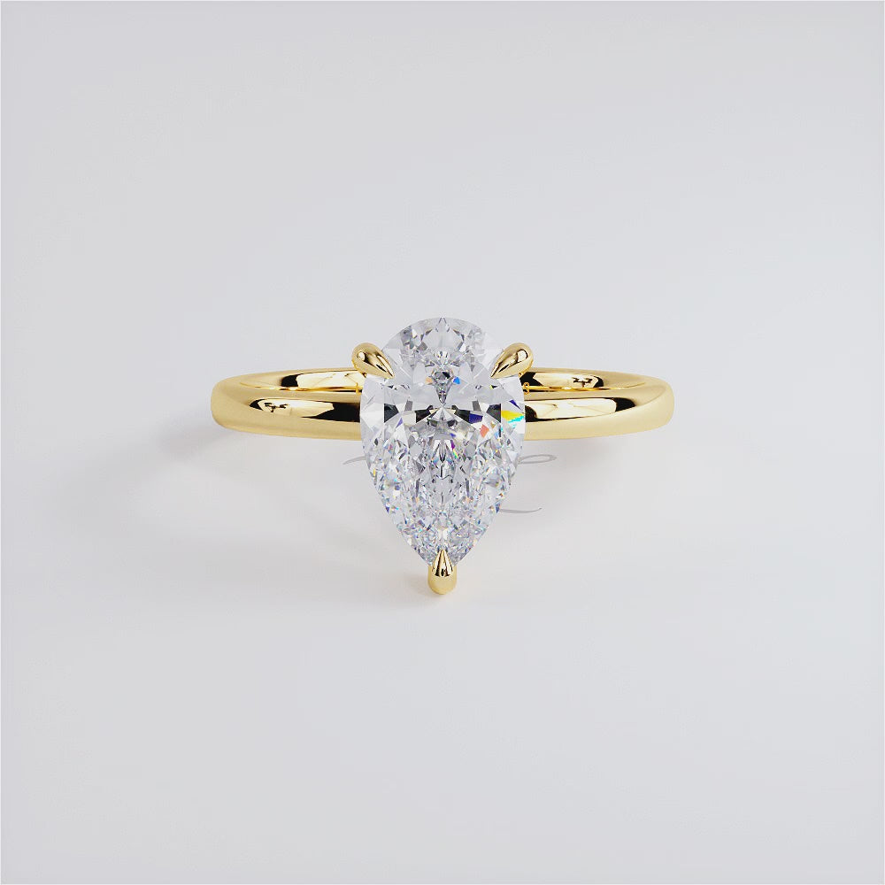 1.56ct GIA Certified Pear Shape Petite Wire Basket Solitaire Lab Grown Diamond Engagement Ring set in 14k Yellow Gold