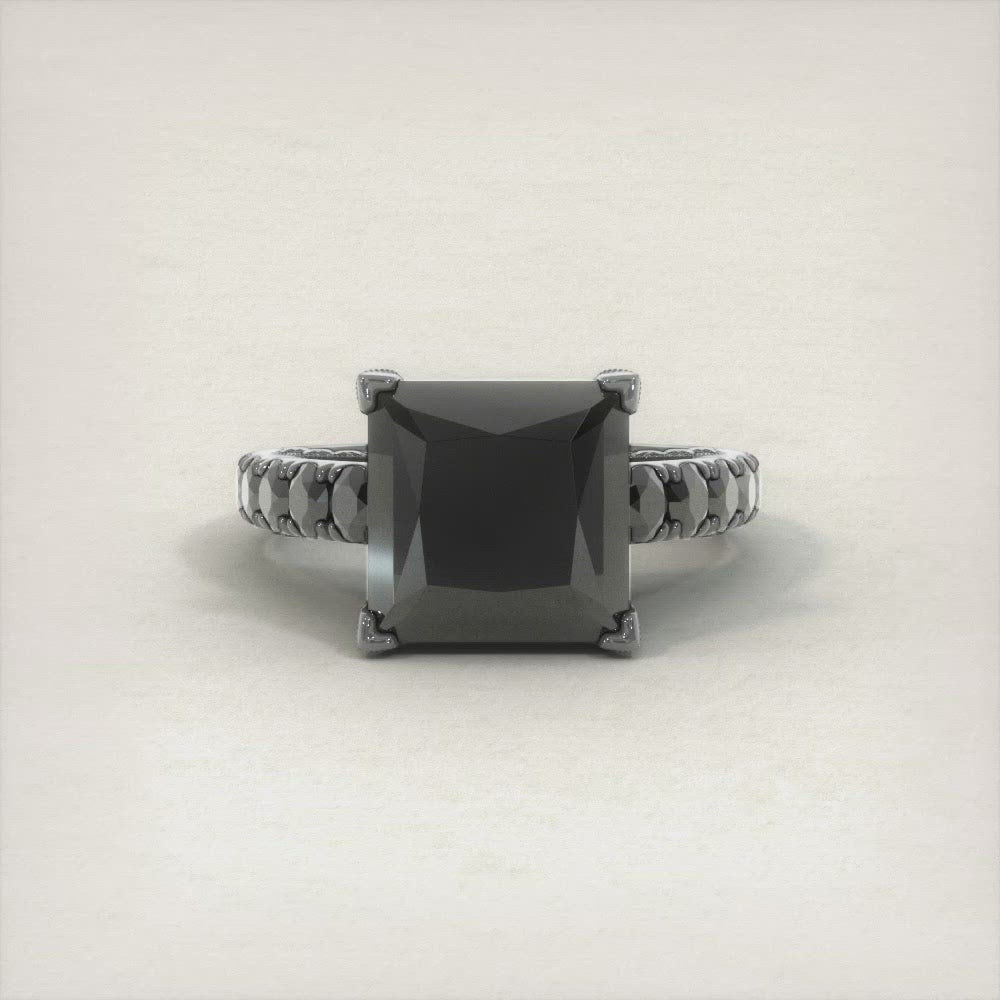 5.88 Carat Princess Cut Natural Black Diamond Engagement Ring 14k Black Gold