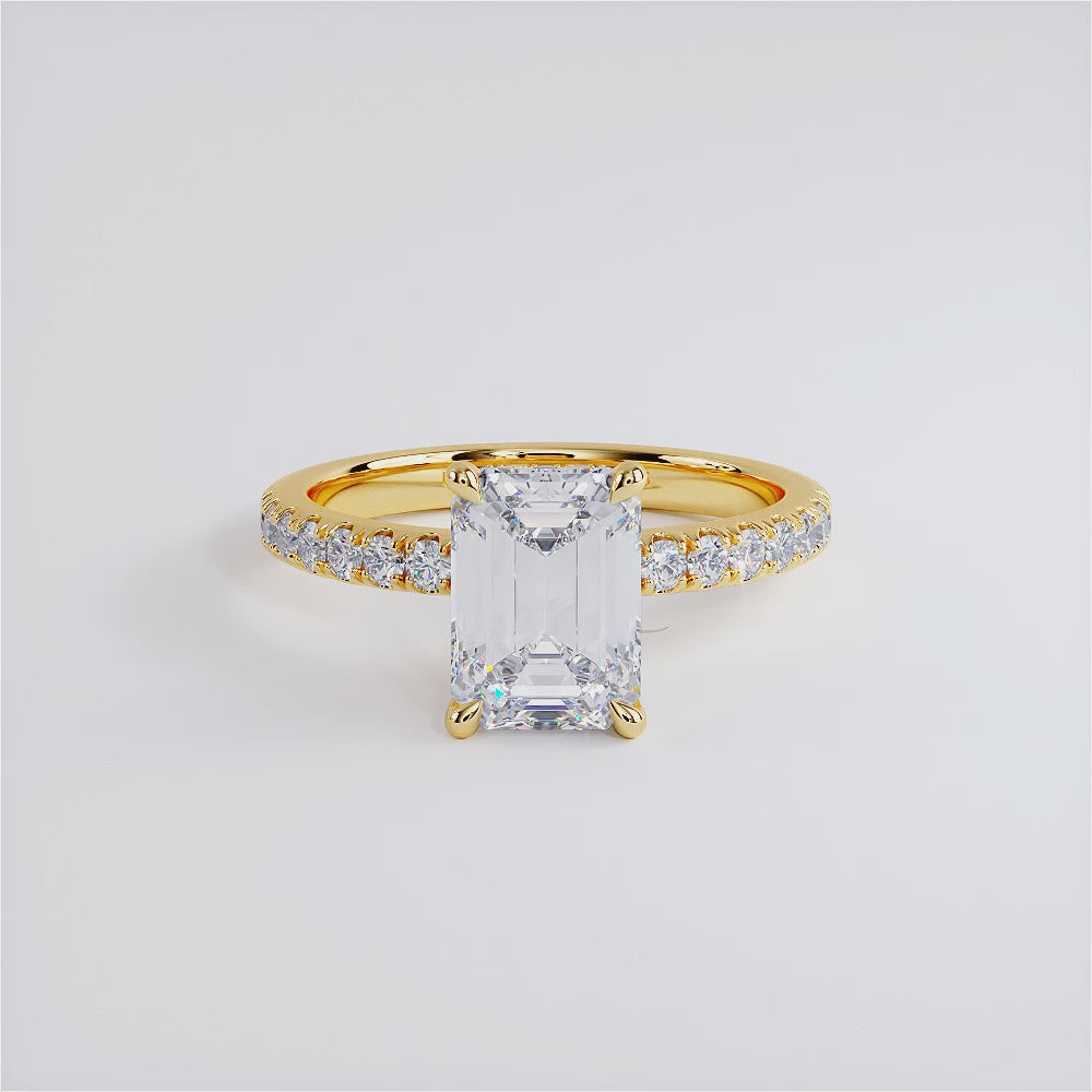 2.48ctw GIA Certified D-VS1 Emerald Cut Under Halo Petite Micropavé Lab Grown Diamond Engagement Ring set in 14k Yellow Gold