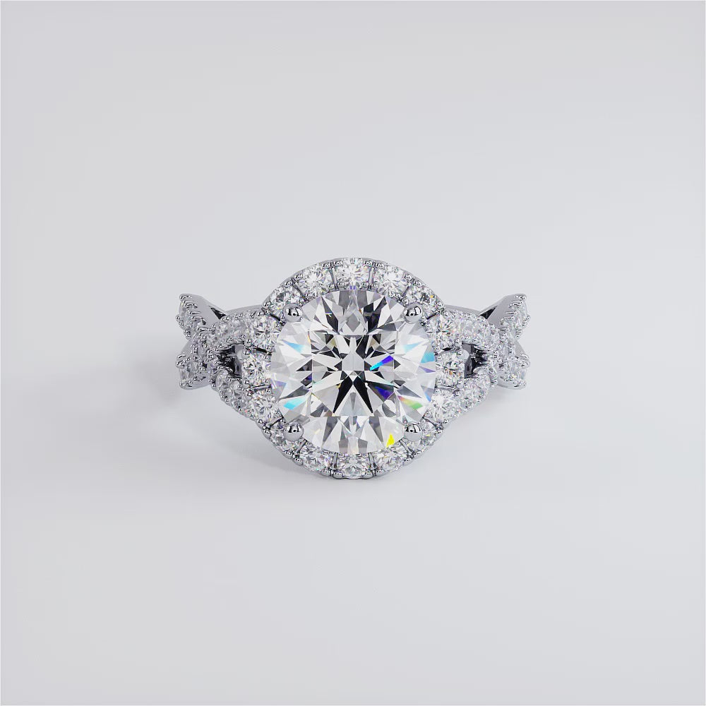 2 Carat Round Brilliant Infinity Twist Round Halo Micropavé