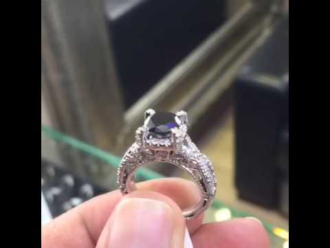 BDR-033 - 2.94 Carat Certified Natural Black Diamond Engagement Ring 14k White Gold