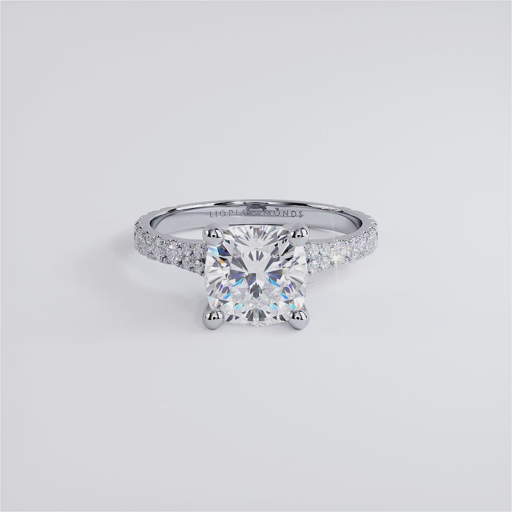2 Carat Cushion Cut Micropavé Cathedral Split Shank