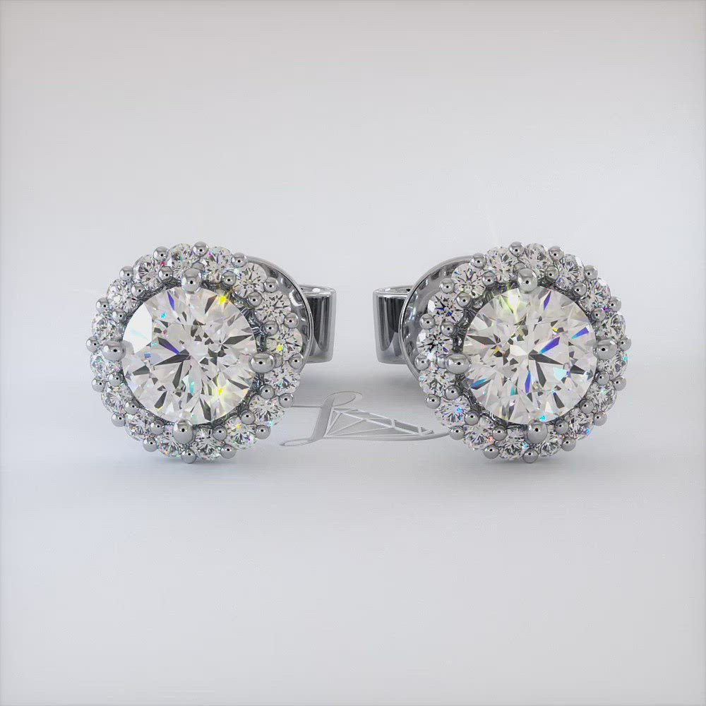 1.80 Carat G-SI Pave Halo Diamond Studs Earrings 18k White Gold