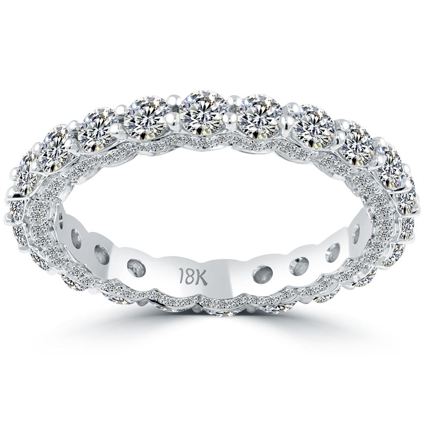 2.25 Carat Round Diamond Pave Eternity Wedding Band Anniversary Ring 18k Gold