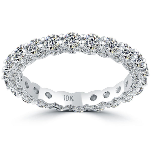 2.25 Carat Round Diamond Pave Eternity Wedding Band Anniversary Ring 18k Gold