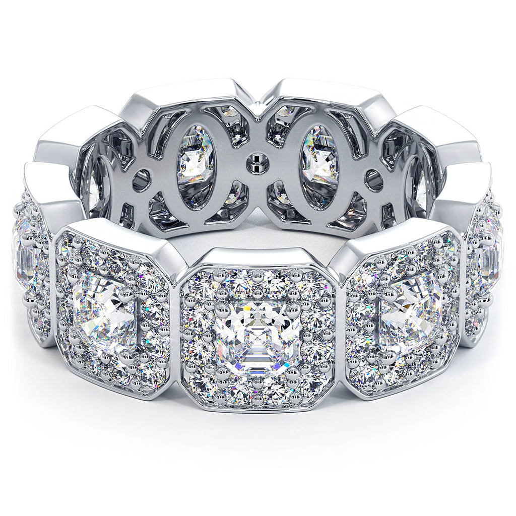 4.32 Carat F-VVS1 Asscher Cut Diamond Eternity Wedding Band Ring 14k W –  Liori Diamonds
