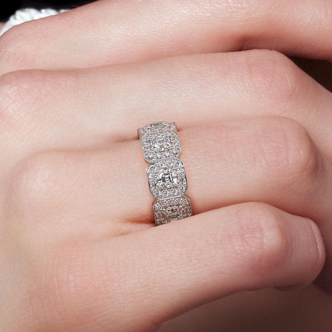 5.75ctw D-VVS1 Asscher Cut Diamond Eternity Wedding Band Ring 14k White Gold