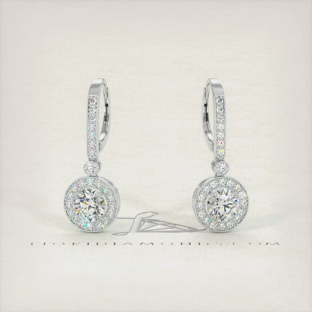 1.94 Carat Round Diamond Leverback Hanging Drop Earrings 18k White Gold