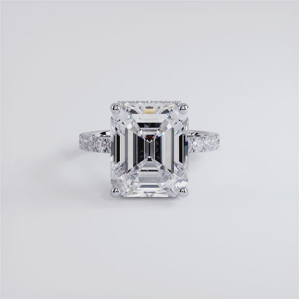 6 Carat Emerald Cut Under Halo Petite Micropavé