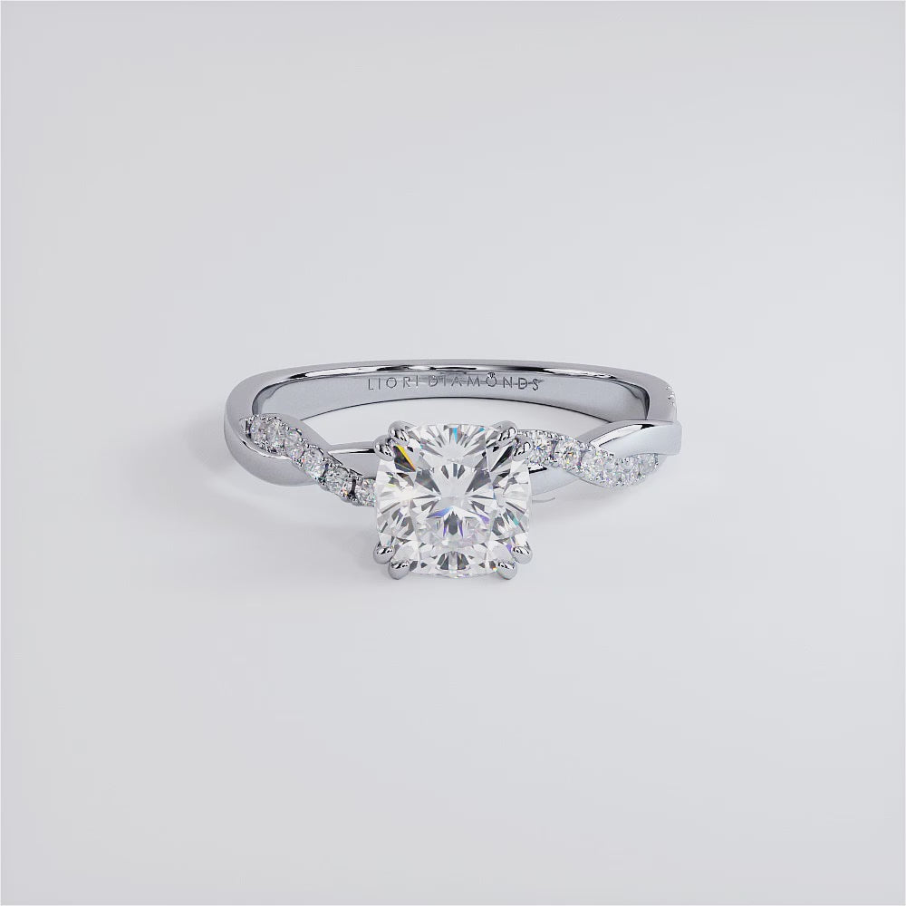 1.5 Carat Cushion Cut Petite Infinity Twist Micropavé