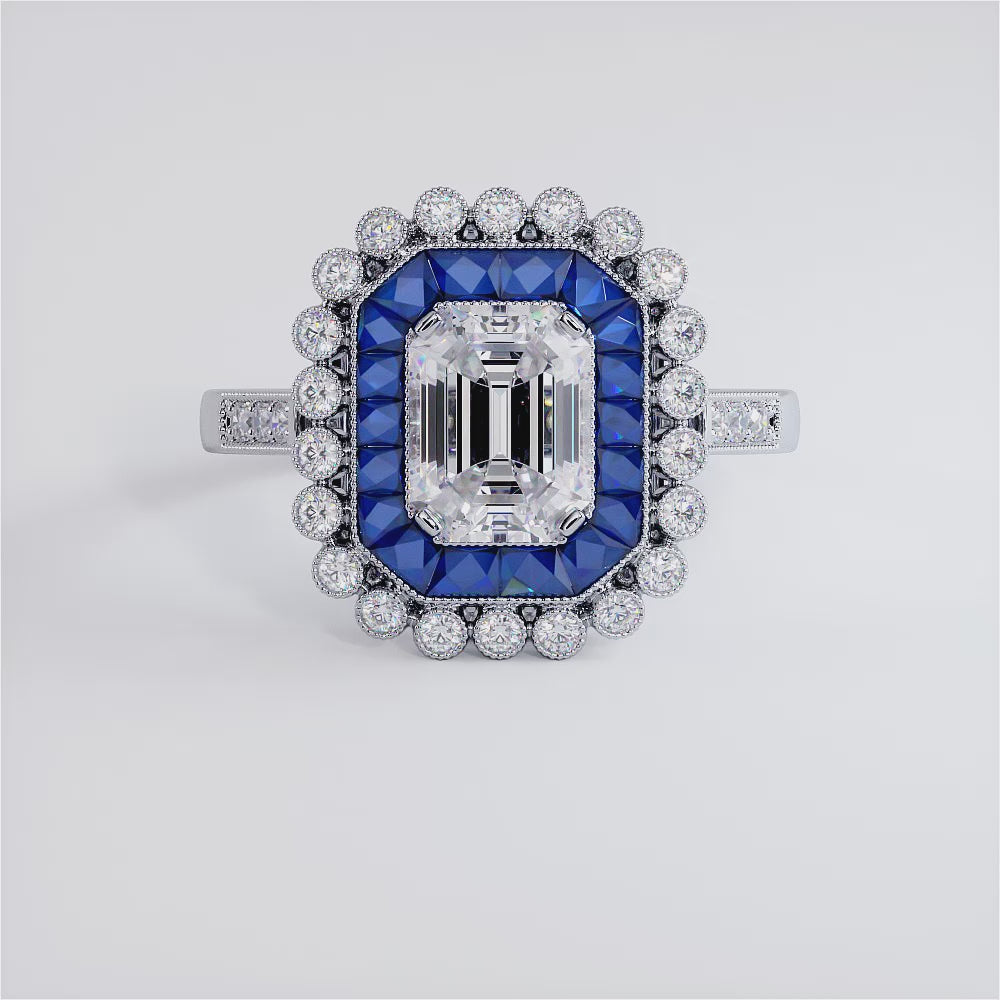 1 Carat Emerald Cut Antique Art Deco Sapphire & Diamond