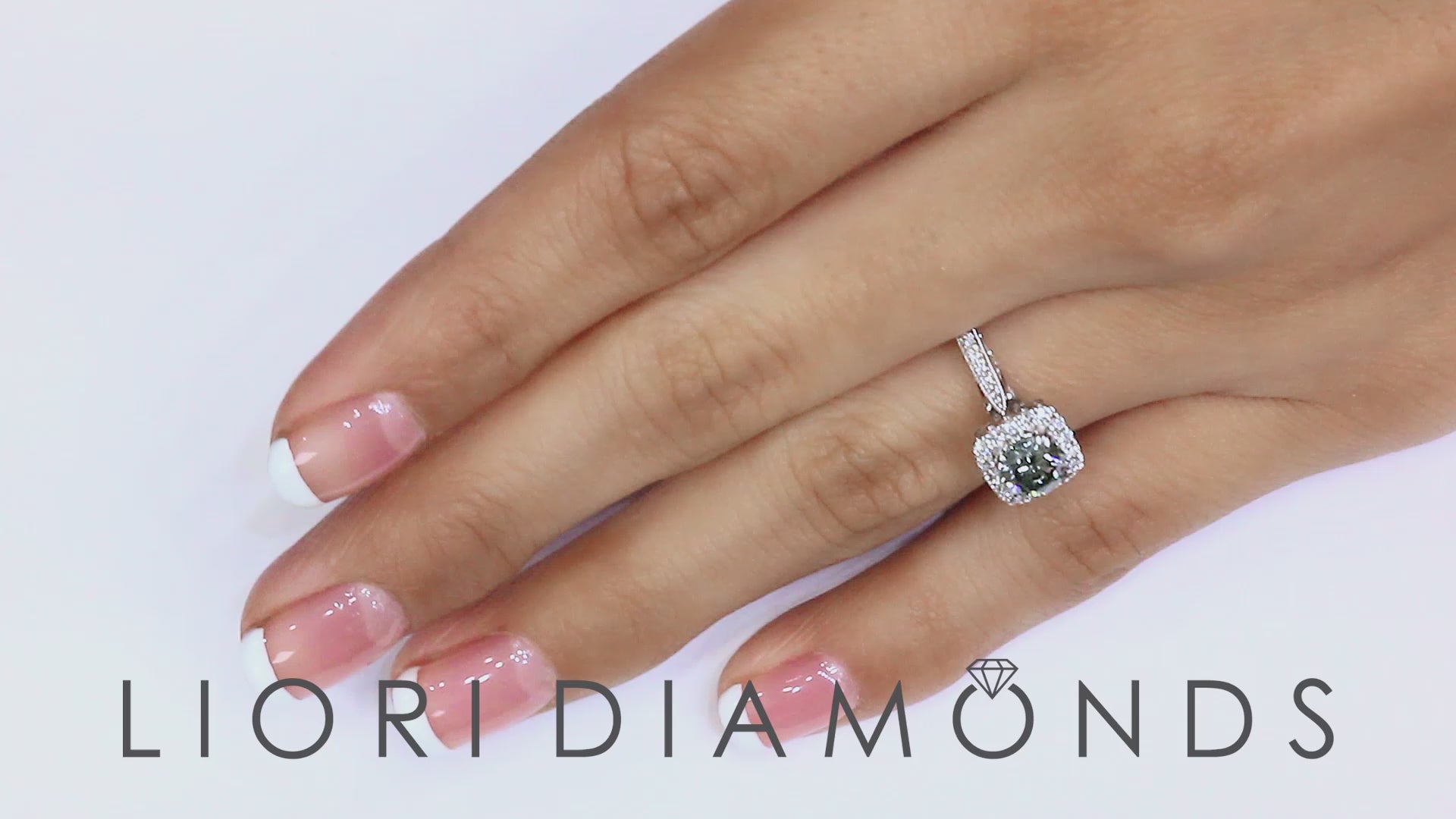 1.45 Carat Fancy Blue Diamond Engagement Ring 18k Gold Pave Halo Vintage Style