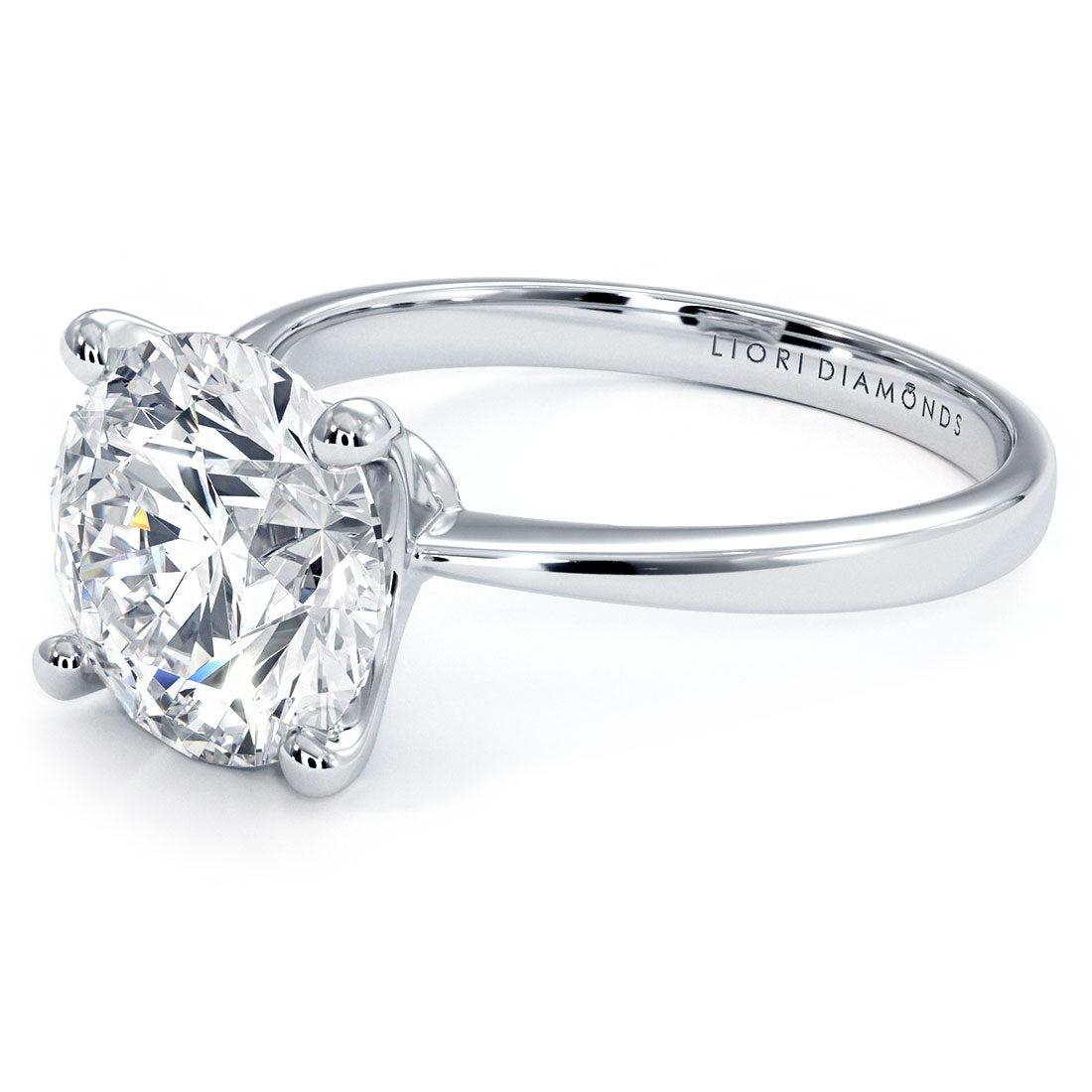 3 Carat Round Brilliant Petite Tapered 4 Prong Solitaire