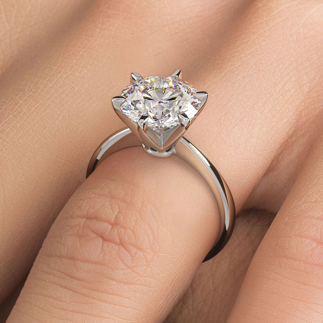 3 Carat Round Brilliant Petite Tapered 6 Prong Solitaire