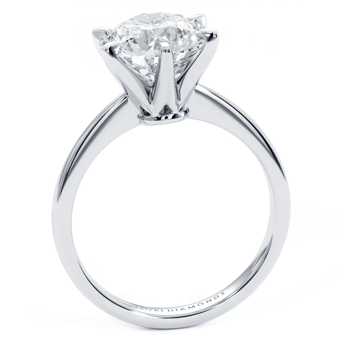 3 Carat Round Brilliant Petite Tapered 6 Prong Solitaire