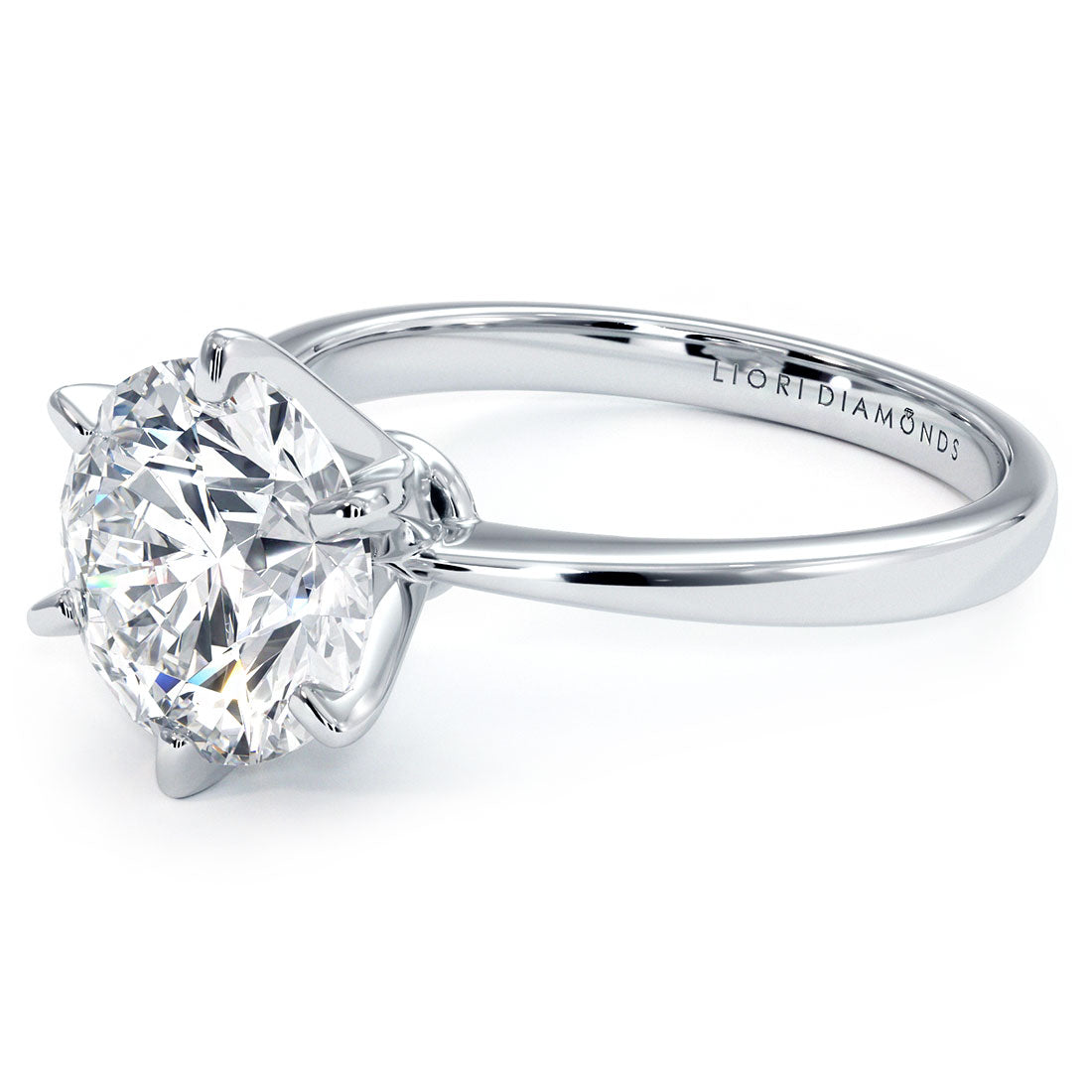 3 Carat Round Brilliant Petite Tapered 6 Prong Solitaire