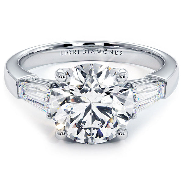 2.5 Carat Round Brilliant Tapered Baguette Three Stone