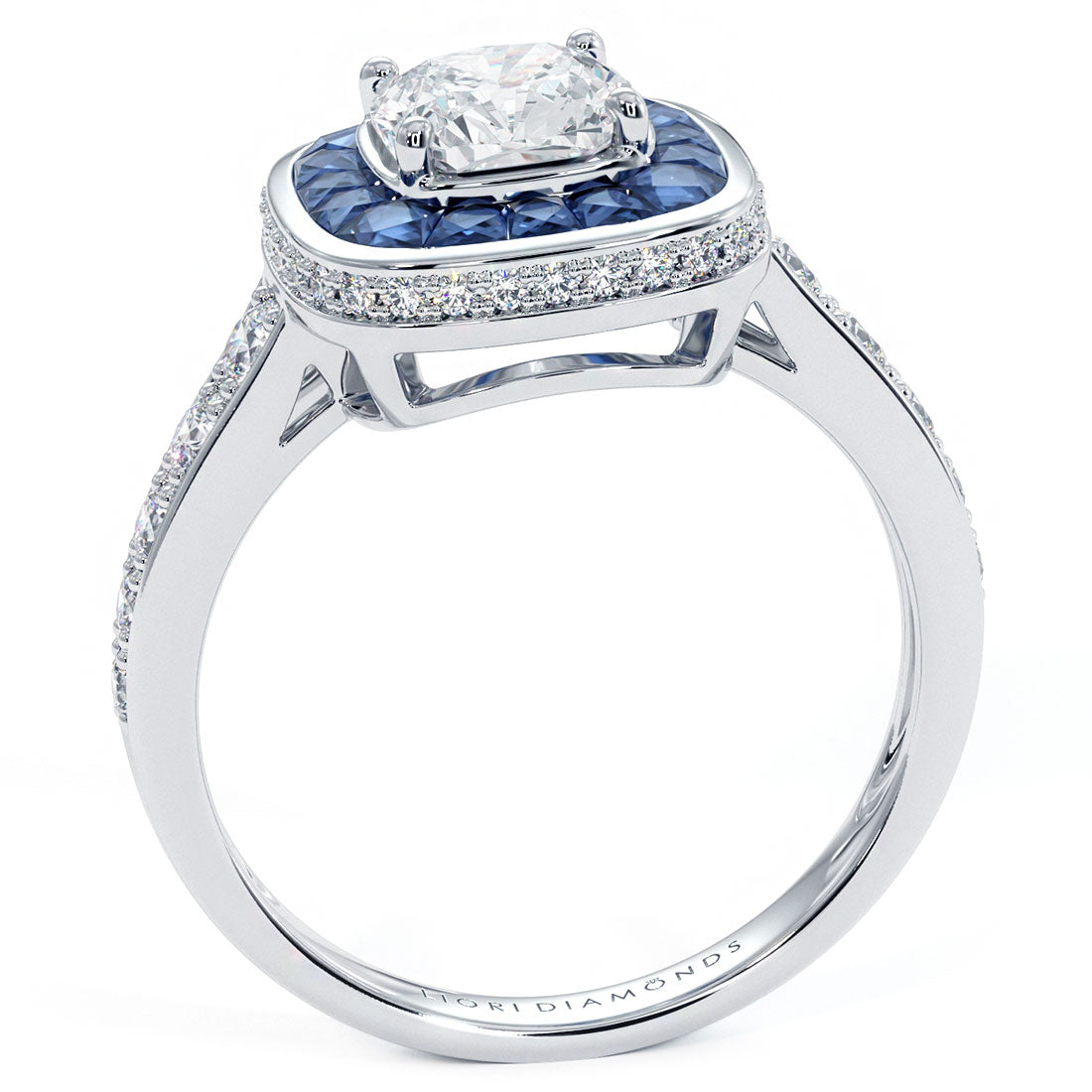 1 Carat Cushion Cut Art Deco Sapphire & Diamond