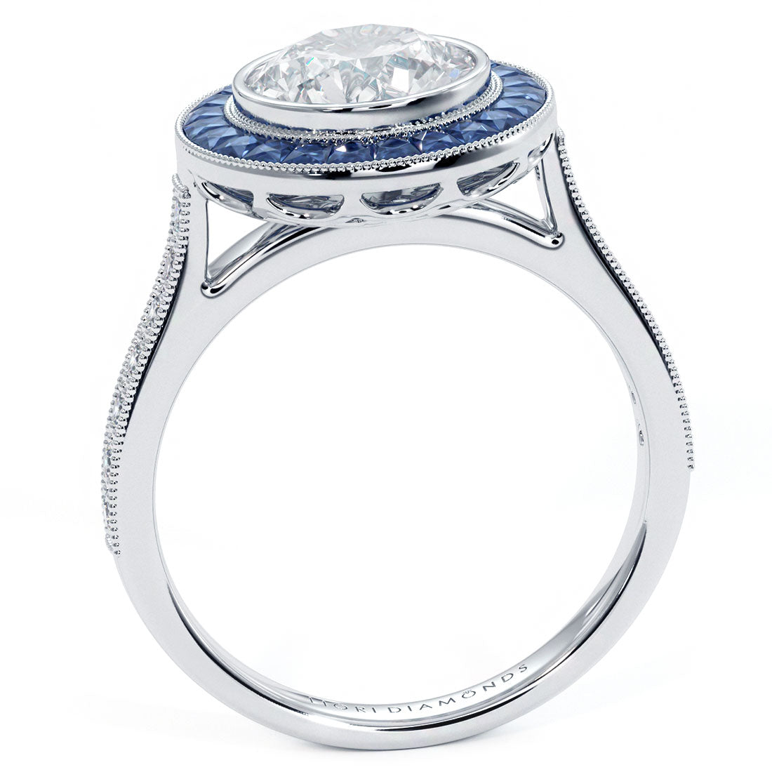 2.00ct Round Brilliant Antique Art Deco Bezel Set Sapphire & Diamond Engagement Ring Setting (1.05ctw) in Platinum