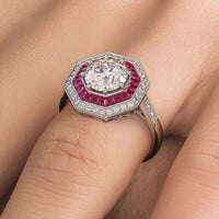 1 Carat Round Brilliant Antique Art Deco Ruby & Diamond