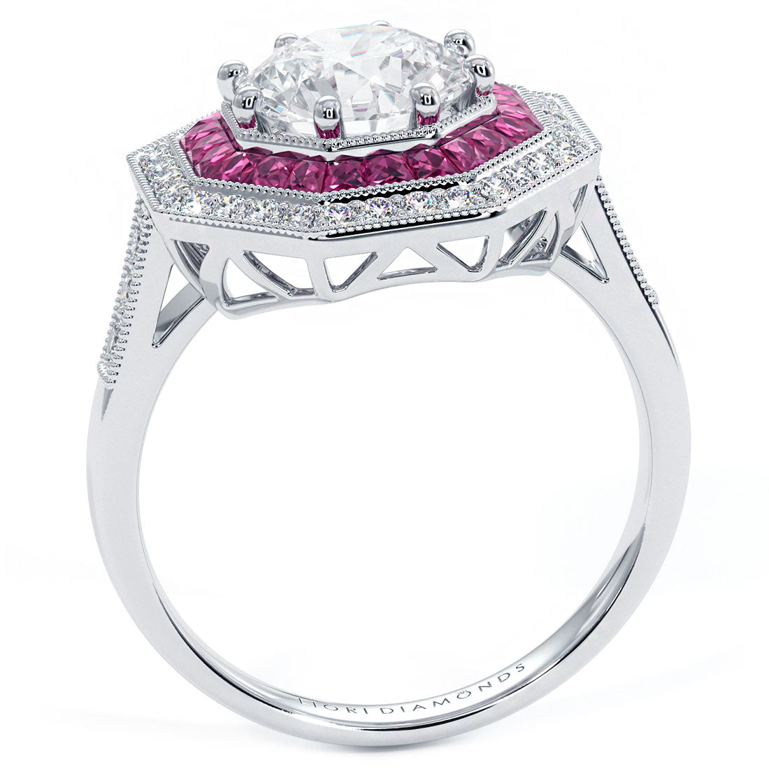 1 Carat Round Brilliant Antique Art Deco Ruby & Diamond