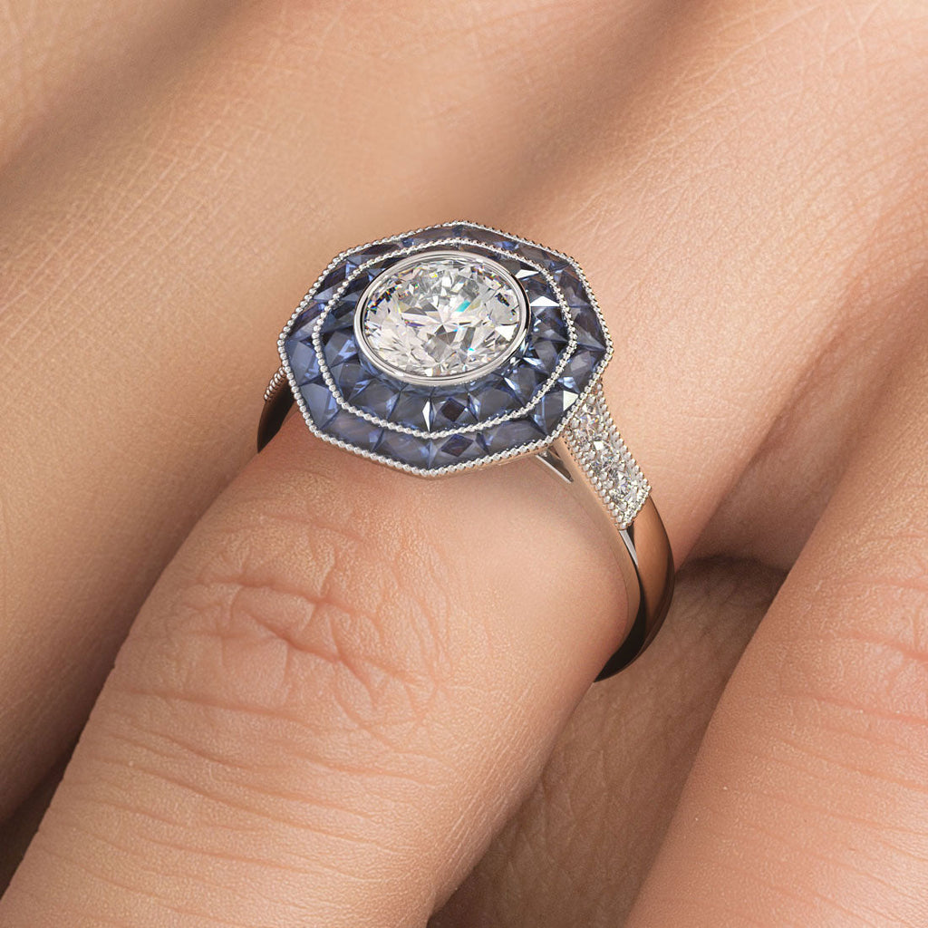 2 Carat Cushion Blue Sapphire Engagement Ring 18K White Gold