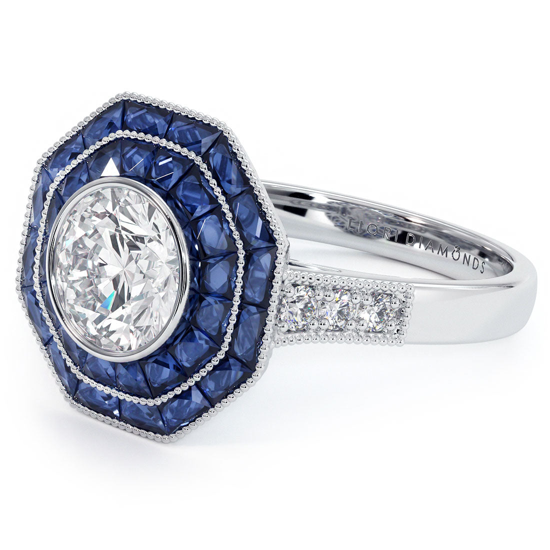 1 Carat Round Brilliant Antique Art Deco Sapphire & Diamond