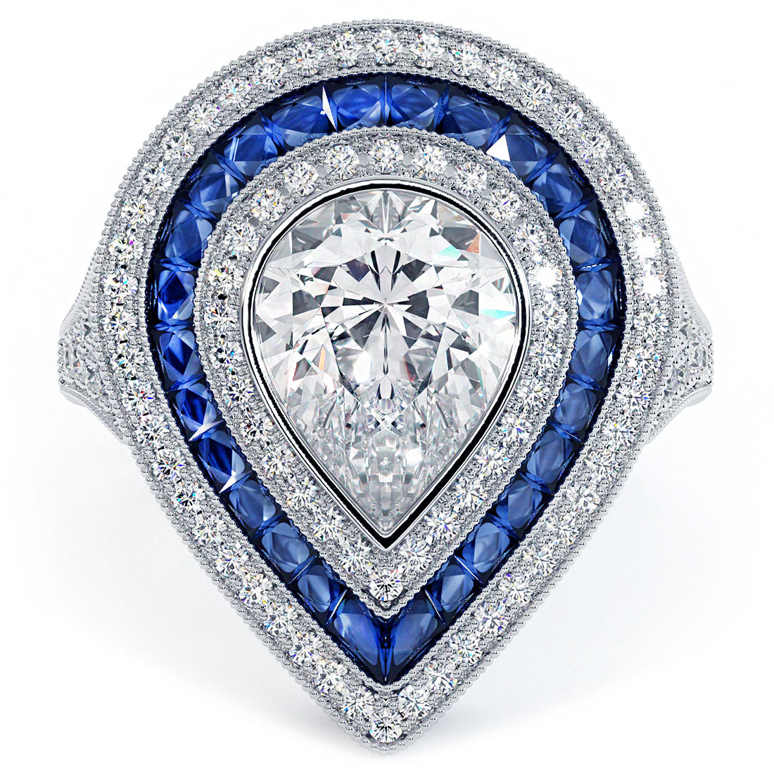 1.5 Carat Pear Shape Antique Art Deco Sapphire & Diamond