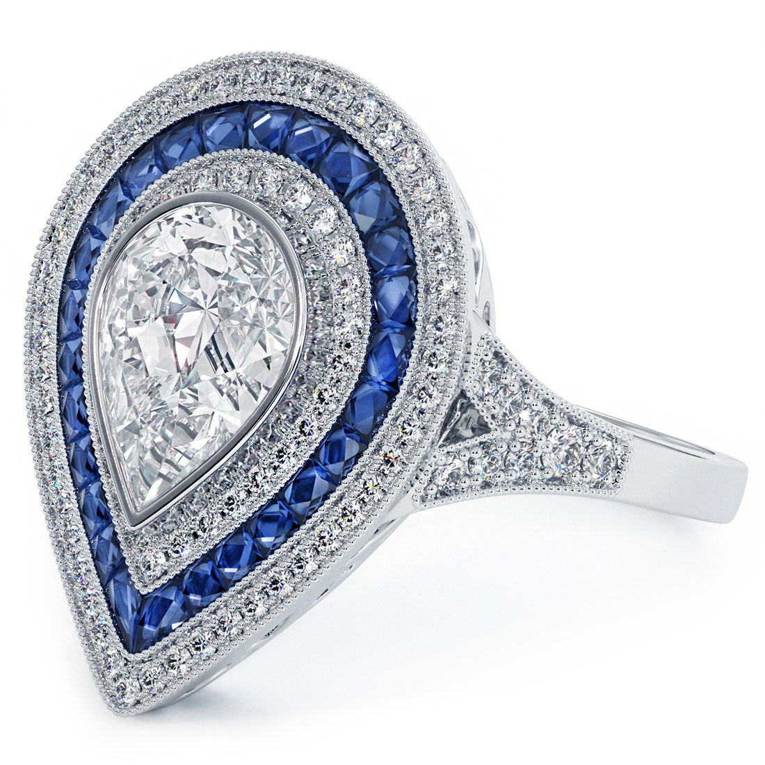 1.5 Carat Pear Shape Antique Art Deco Sapphire & Diamond