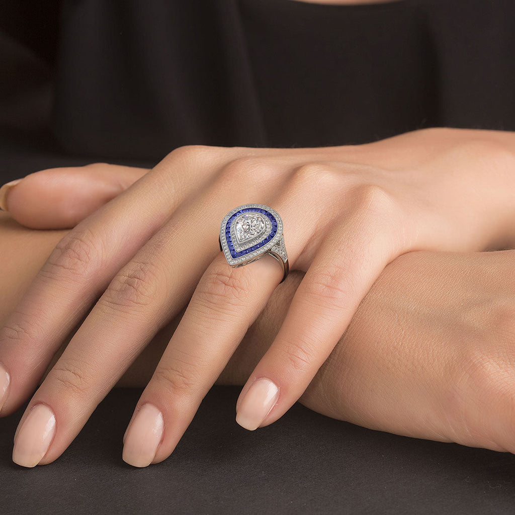 1.5 Carat Pear Shape Antique Art Deco Sapphire & Diamond