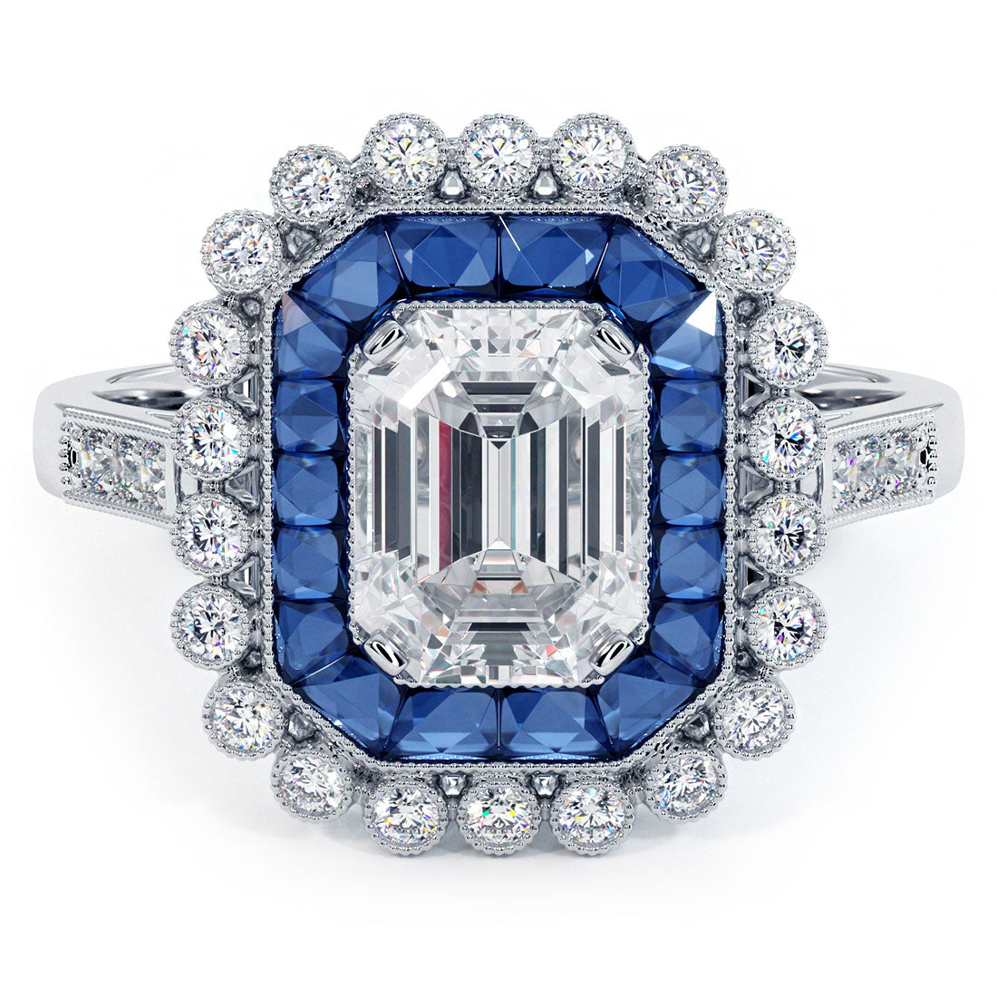 1 Carat Emerald Cut Antique Art Deco Sapphire & Diamond