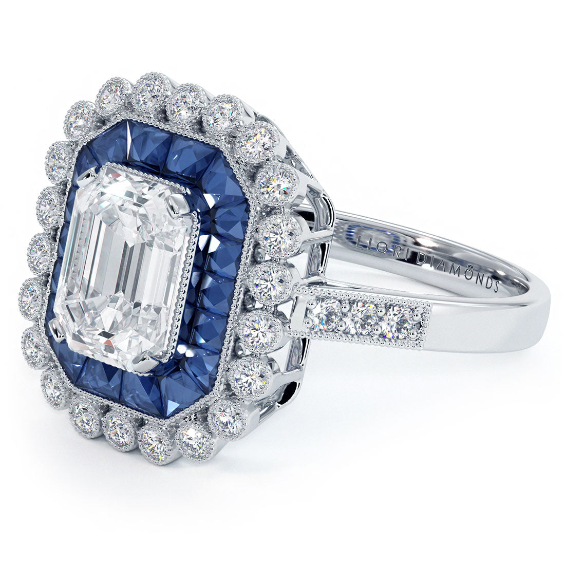 1 Carat Emerald Cut Antique Art Deco Sapphire & Diamond