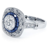 1 Carat Round Brilliant Antique Art Deco Sapphire & Diamond