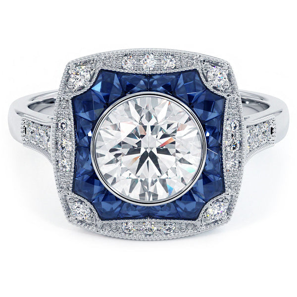 1 Carat Round Brilliant Antique Art Deco Sapphire & Diamond