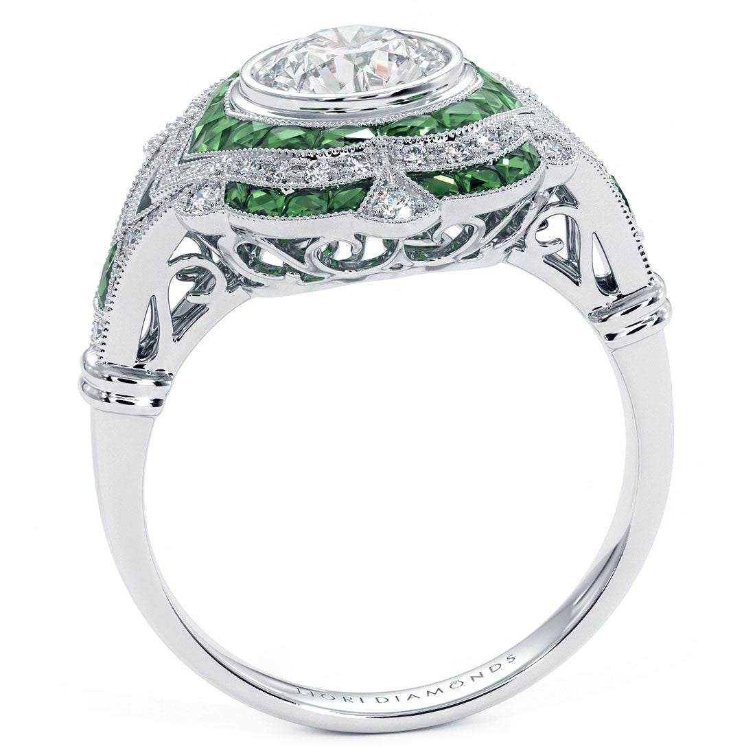 1 Carat Round Brilliant Antique Art Deco Emerald & Diamond