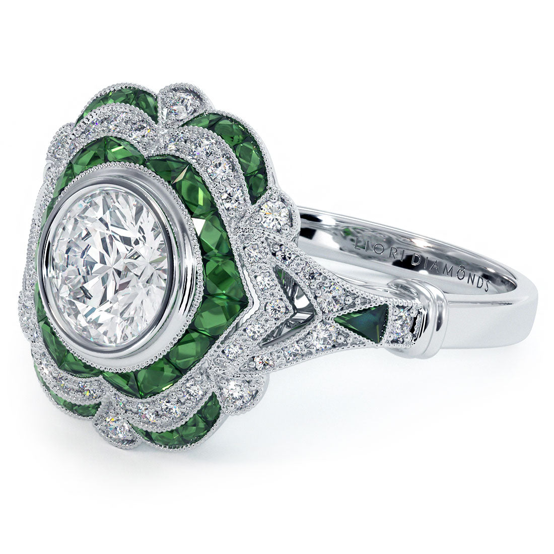 1 Carat Round Brilliant Antique Art Deco Emerald & Diamond