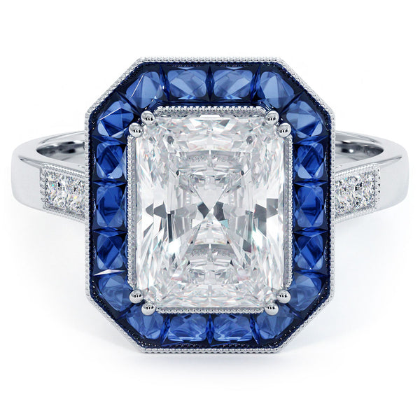 2.00ct Radiant Cut Antique Art Deco Sapphire & Diamond Engagement Ring Setting (1.45ctw) in Platinum