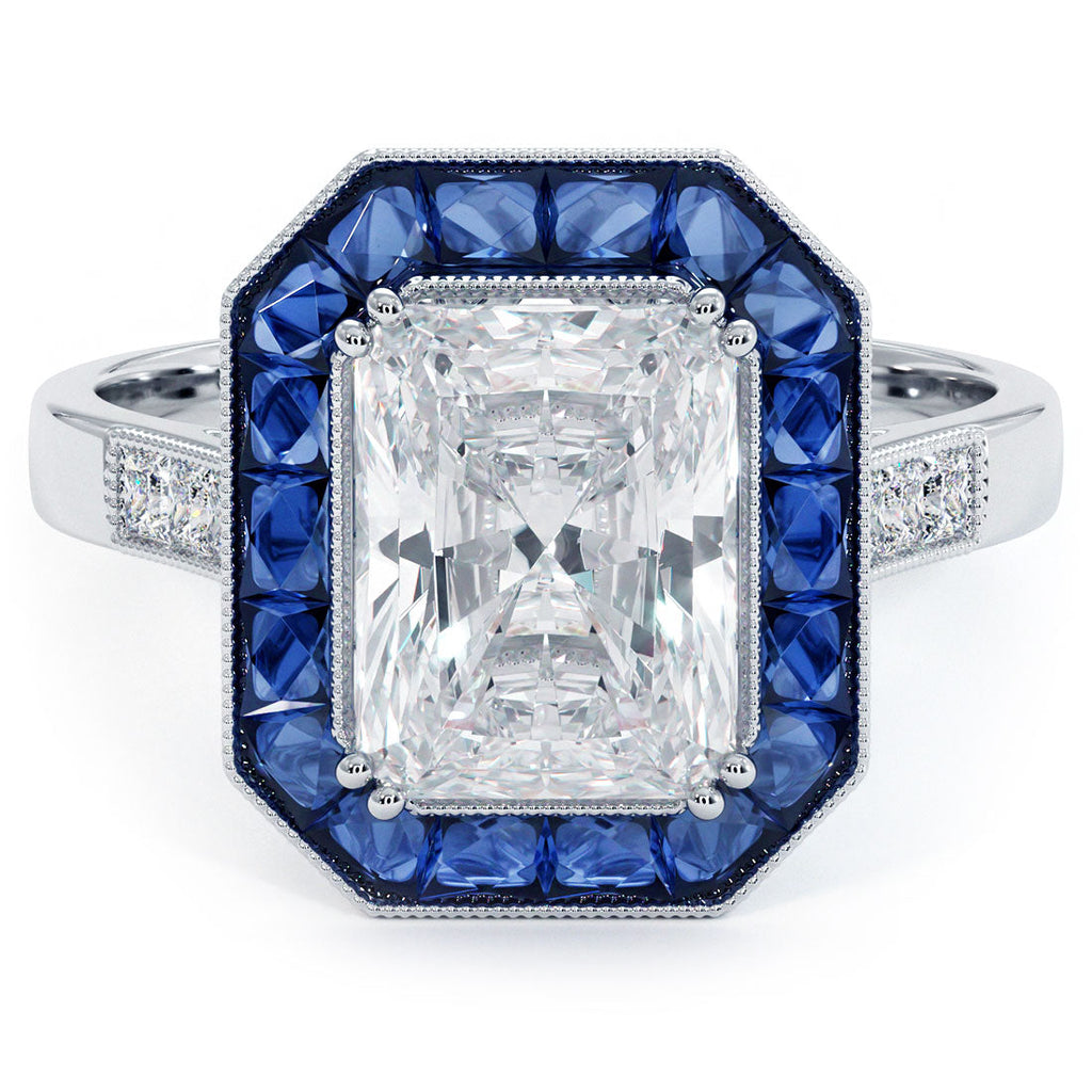 2 Carat Radiant Cut Antique Art Deco Sapphire & Diamond