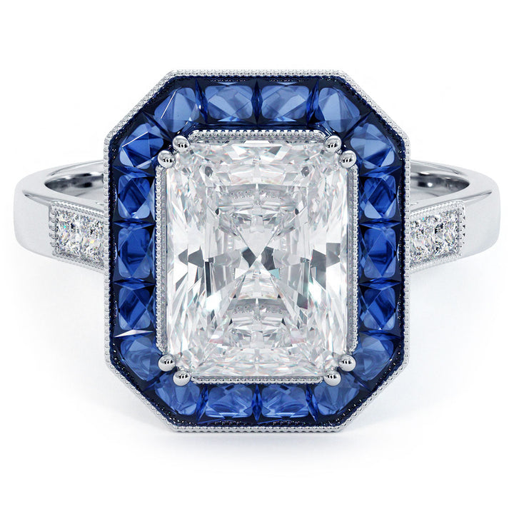 2 Carat Radiant Cut Antique Art Deco Sapphire & Diamond
