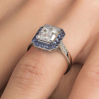 2.00ct Radiant Cut Antique Art Deco Sapphire & Diamond Engagement Ring Setting (1.45ctw) in Platinum