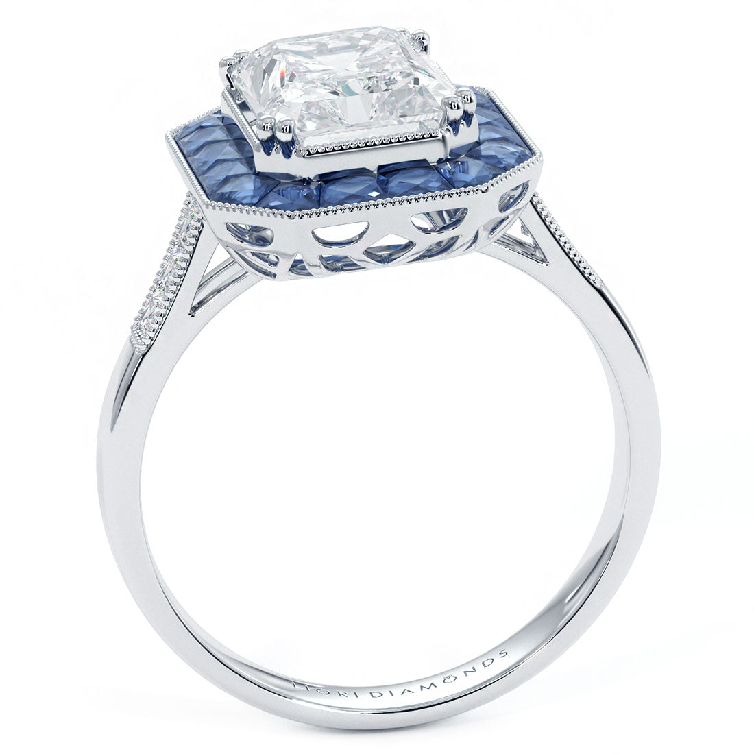2.00ct Radiant Cut Antique Art Deco Sapphire & Diamond Engagement Ring Setting (1.45ctw) in Platinum