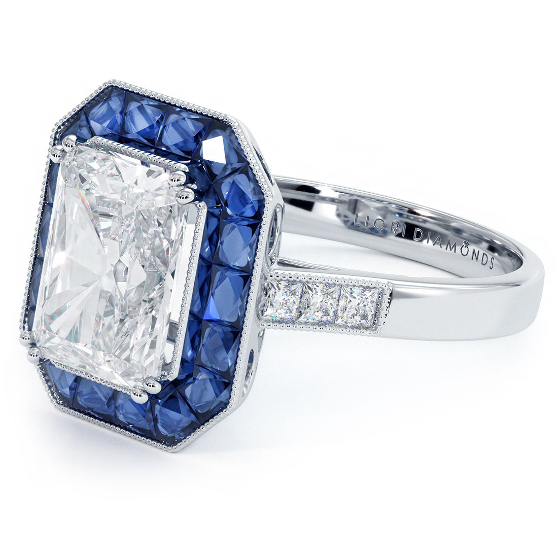 2.00ct Radiant Cut Antique Art Deco Sapphire & Diamond Engagement Ring Setting (1.45ctw) in Platinum