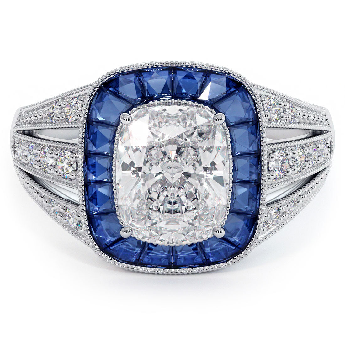 1.5 Carat Cushion Cut Antique Art Deco Sapphire & Diamond