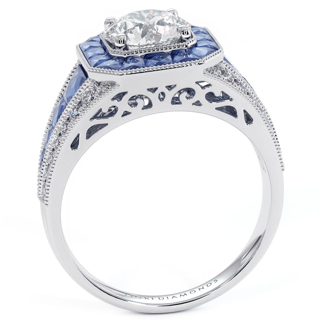 1 Carat Round Brilliant Antique Art Deco Sapphire & Diamond