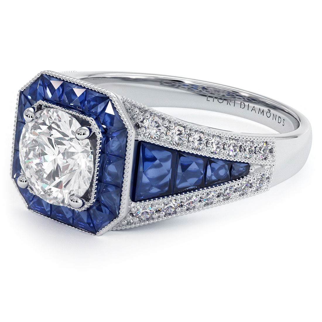 1 Carat Round Brilliant Antique Art Deco Sapphire & Diamond